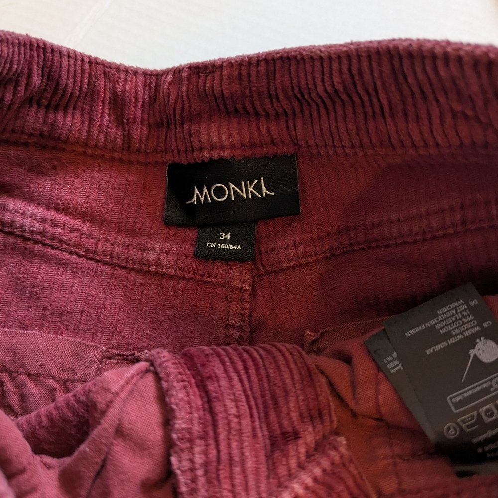 Monki Burgundy Corduroy Pants Us Size 2/Eu Size 34 View 6